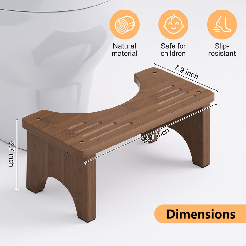 Bamboo Toilet Stool, Wooden Squatting Potty Stool For Adults(Brown)