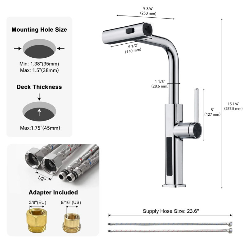 Single Handle Kitchen Faucet with Accessories, Chrome