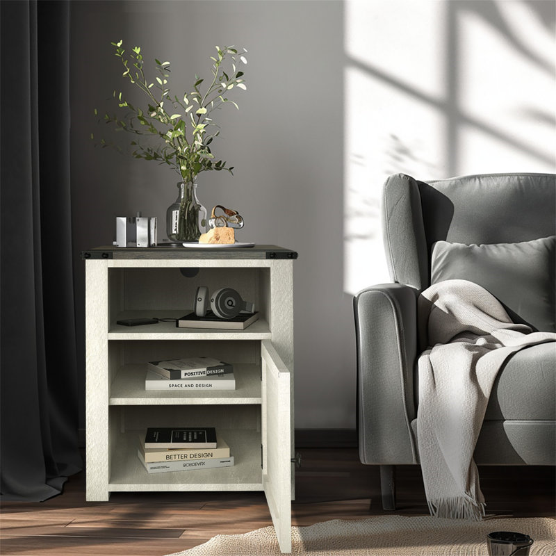 Table de chevet Gracie Oaks avec armoire, 2 prises CA intégrées, 1 port USB et 1 prise de type C, Ivoire ivoire, Individuel