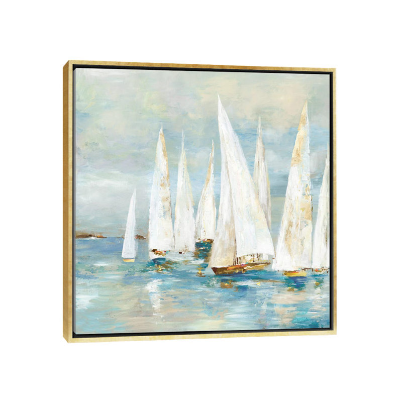 Voiliers blancs de Allison Pearce, reproduction d’art, H 26 po x l 26 po x P 1,5 po, Toile encadrée d'or, Pas de tapis