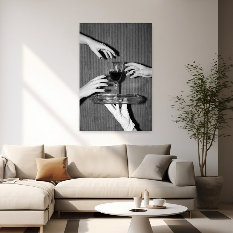 «The Wine Is Served», art mural rétro, H 60 po x l 40 po
