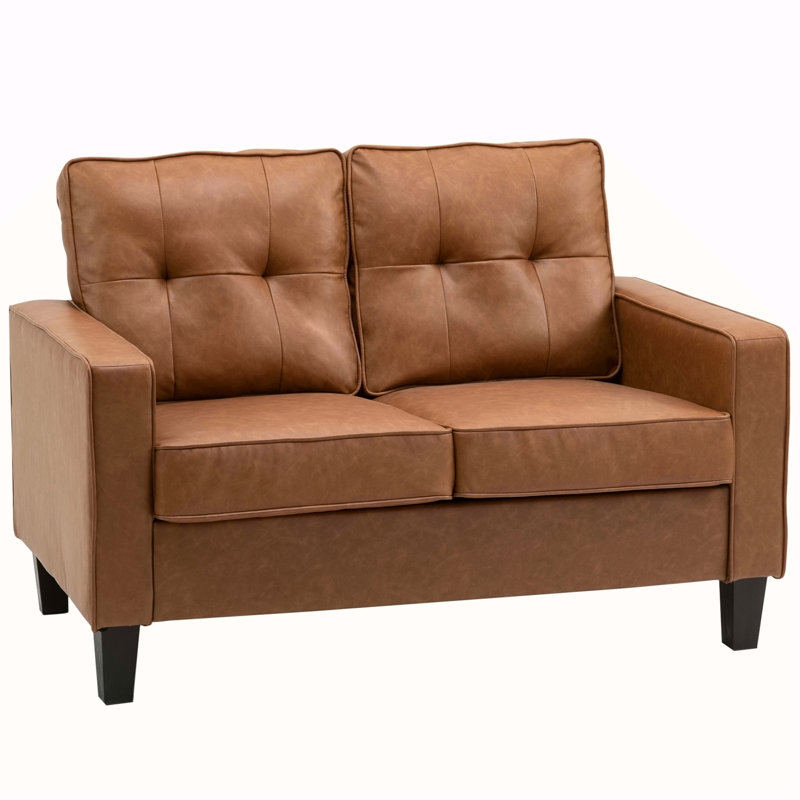 Causeuse en cuir de polyuréthane de 51 po de largeur, canapé confortable à 2 places avec structure robuste et surface facile à nettoyer, brun