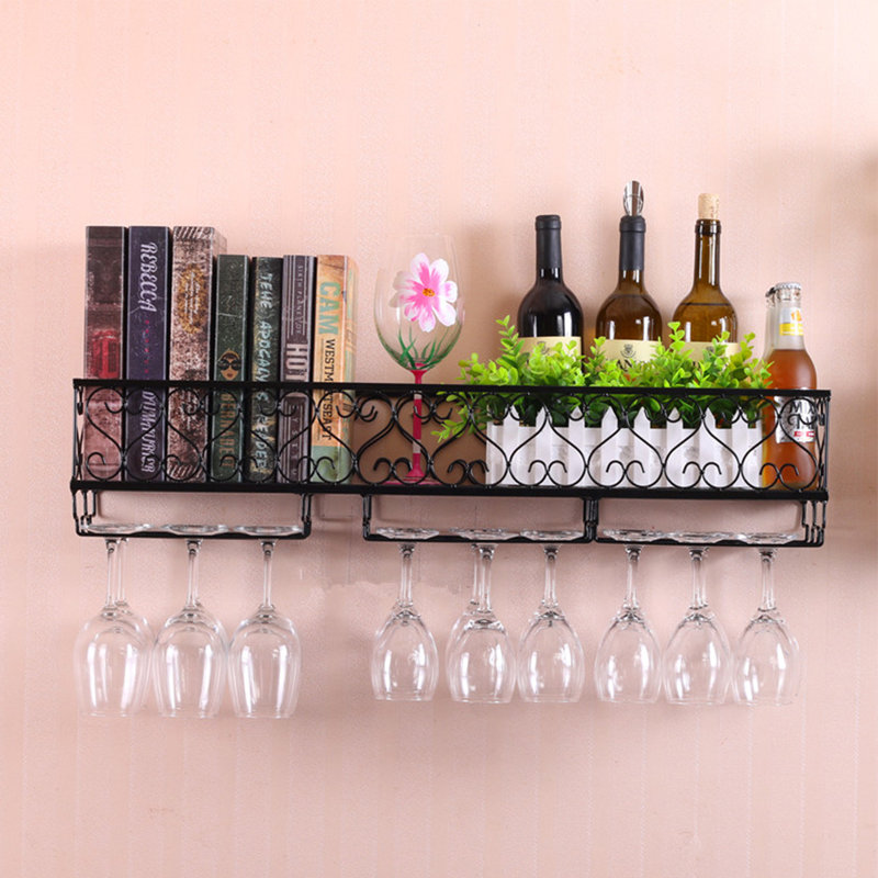 Thelen 16 Bottle Wall Mounted Wine Bottle & Glass Rack, Black