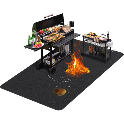 Grand tapis sous-barbecue de 90 po x 52 po pour barbecue extérieur, ignifuge à double face, imperméable, résistant à l'huile, tapis de foyer / foyer intérieur