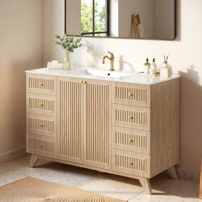 Freestanding Standard Single Vanity Bathroom Vanity With Resin Top