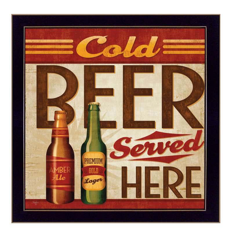 Cold Beer Served Here Black Framed Canvas Wall Art