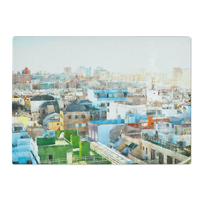 Tempered Glass Rooftop View of Gran Canaria Chopping Board, 20 cm x 28.5 cm