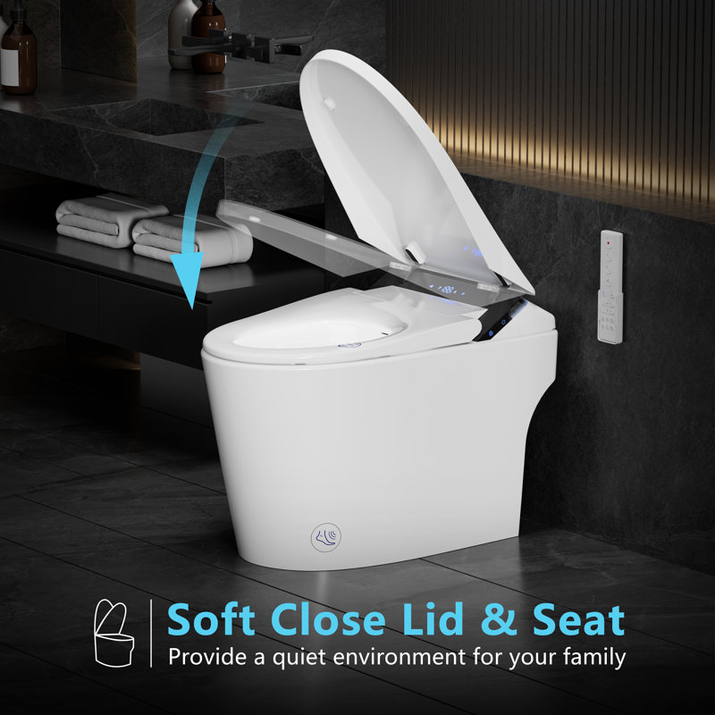 Modern Smart Bidet Toilet , Foam Shield, Foot Sensor Flush, Dual Flush System, Heated Seat, Warm Water, Night Light, Remote Control 