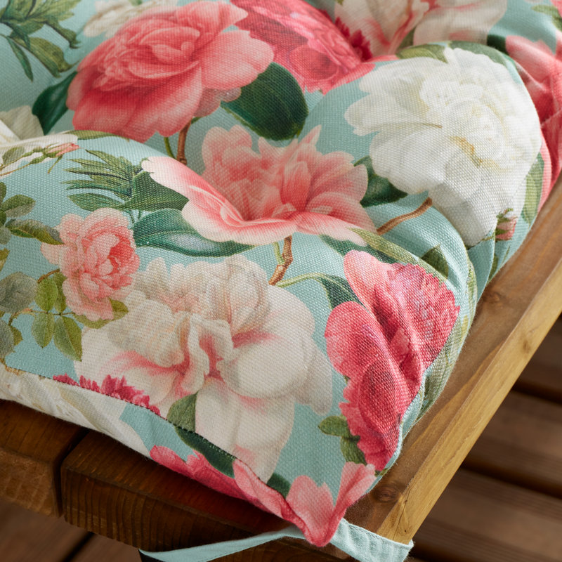 Rose Garden Shower Proof Outdoor Cotton 3 Seater Bench Cushion