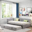Lit de jour rembourré en forme de L avec couchette escamotable, ports USB et motif carré-1853962602