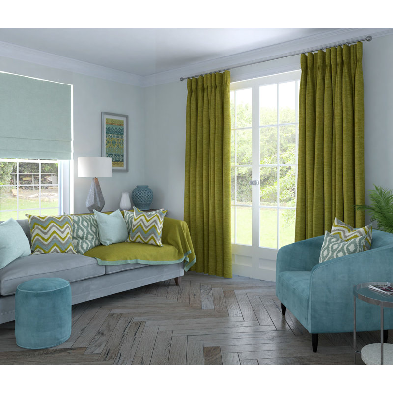 Room Darkening Curtain Pair, Lime Green, 90"W x 90"L