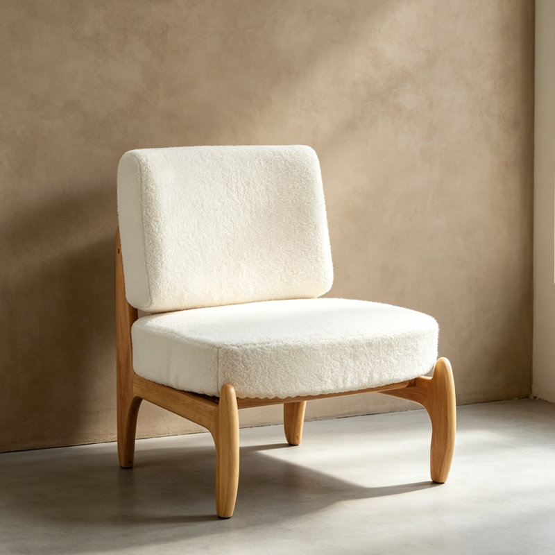 Teddy Armless Leisure Accent Chair, White Teddy, Brown