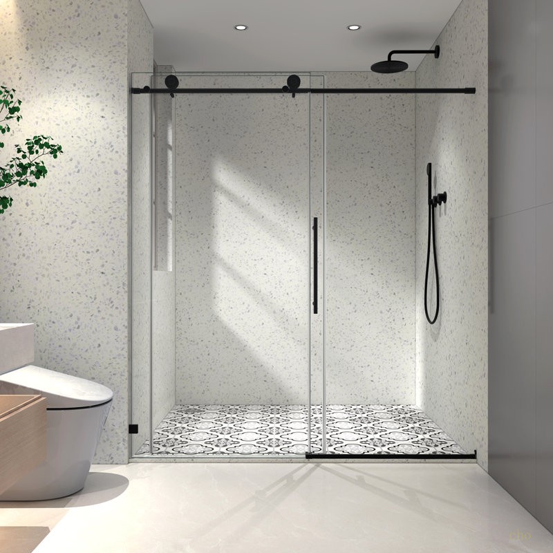 5476 porte de douche fixe et une porte décalée sans cadre 5476, grandes poulies en acier inoxydable 304 de 70 mm avec fonction de fermeture en douceur réglable, avec nettoyage facile et protection anti-déflagrante