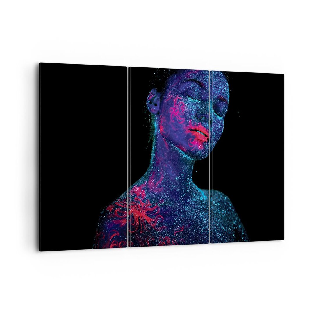 3-tlg. Leinwandbilder-Set Woman Ultraviolet Glitter