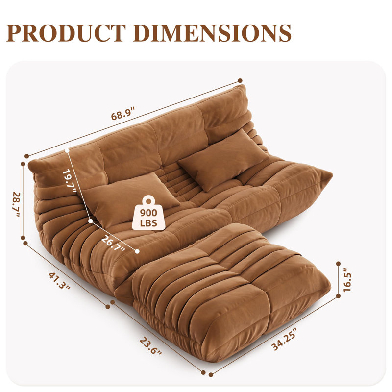 Bean Bag Couch, Oversized Fireside Chair Bean Bag Sofa with Ottoman, Togo Loveseat Sofa