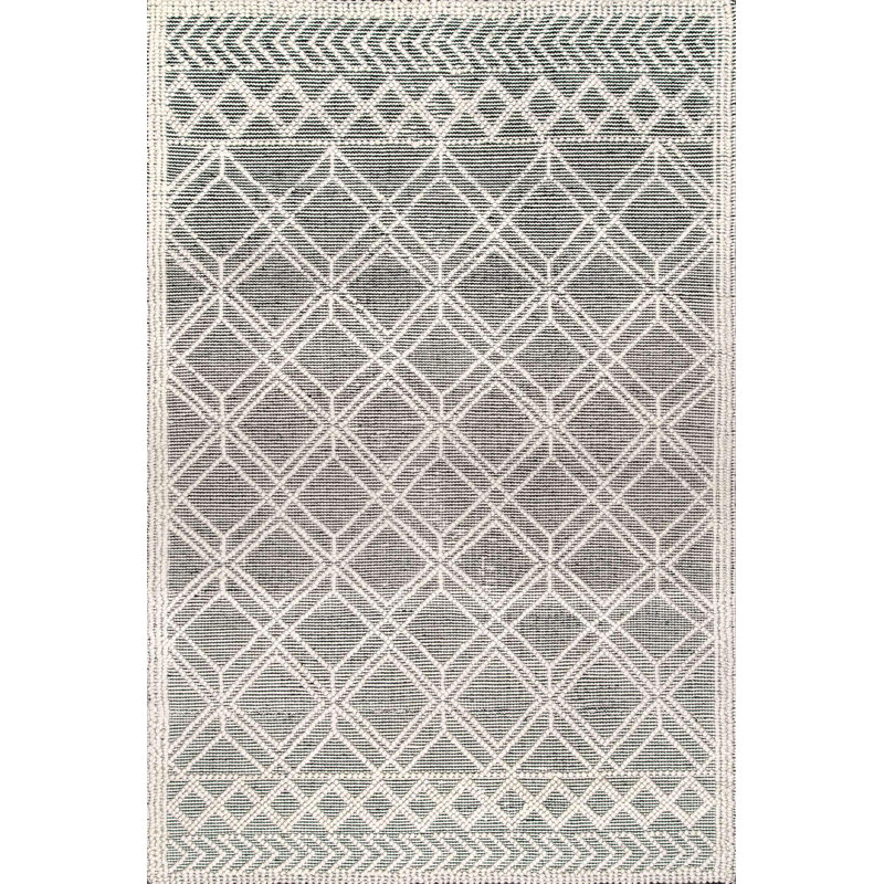 Hathorn Moroccan Trellis Handmade Tufted Black/White Wool Rug, Rectangle 3' x 5'
