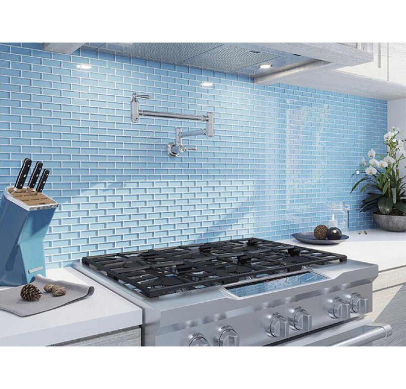 11.9"X 11.9" Polished Glass Brick Tile, Sea Blue