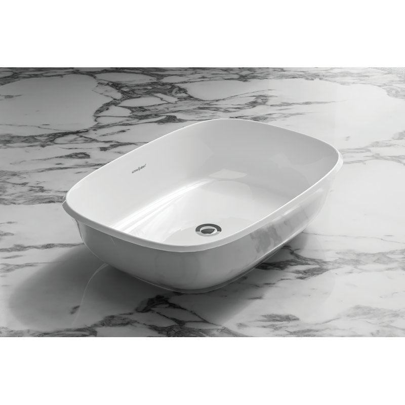 Amiata 60 Rounded Rectangle 23-5/8" Vessel Lavatory Sink in Volcanic Limestone without Internal Overflow, Matte White
