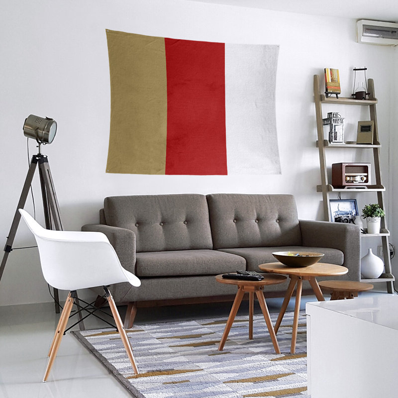 Tapisserie en polyester San Francisco, H 27,5 po x l 37,5 po, Or / rouge / blanc cassé