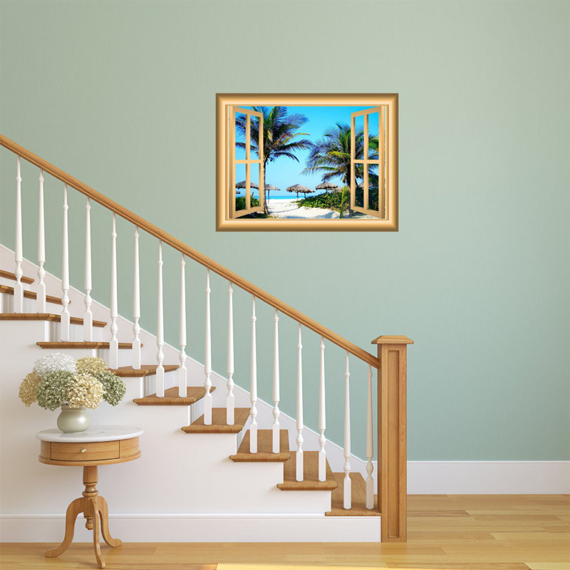 Décalcomanie murale fenêtre de plage 3d sandy beach, H 18 po x l 22 po x P 0,01 po