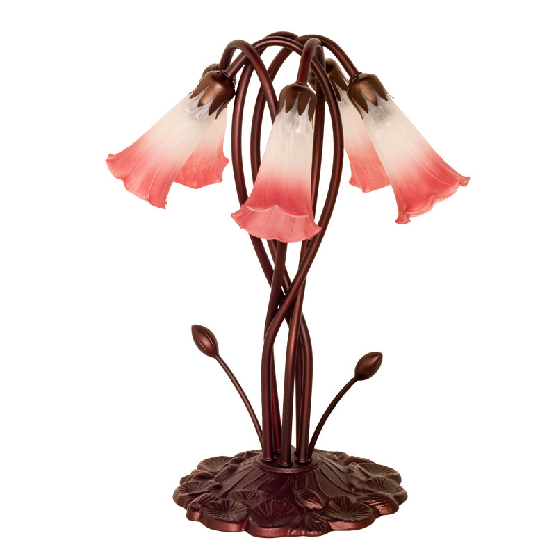 17" High Pink/White Tiffany Pond Lily 5 LT Accent Lamp, High Red/White, Rocker