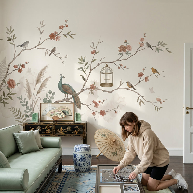 Décoration murale amovible de style oriental oriental, 200 po x 120 po, Non tissé
