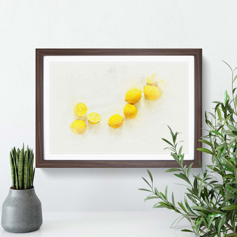 Lemon Fruit in Abstract - Picture Frame Graphic Art Print, 48cm H x 65cm W x 2cm D, Walnut Framed