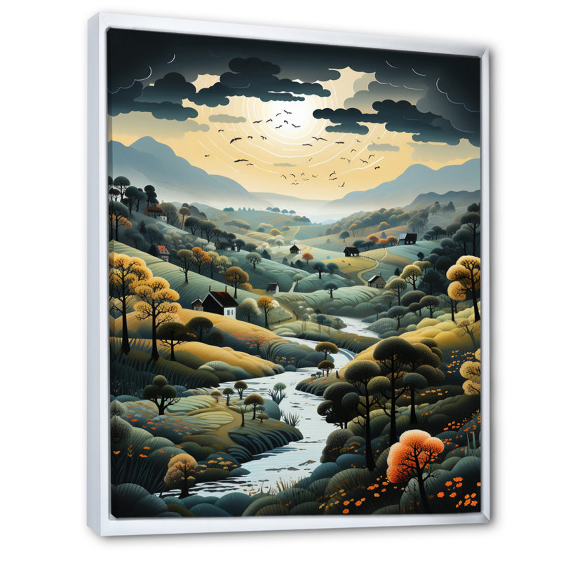 «Whitehurst Countryside Misty Morning An I», reproduction, H 20 po x l 12 po x P 1 po, Cadre flottant blanc