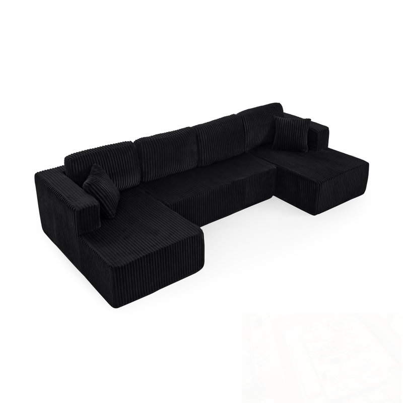 U shape Corduroy Modular Sectional Sofa with soft cushion, Black