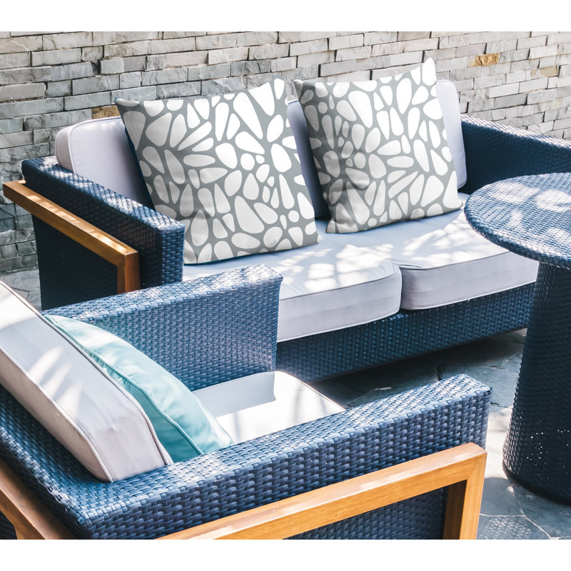 Stone Geometric Indoor/Outdoor Square Pillow, 19H" x 19W", Grey