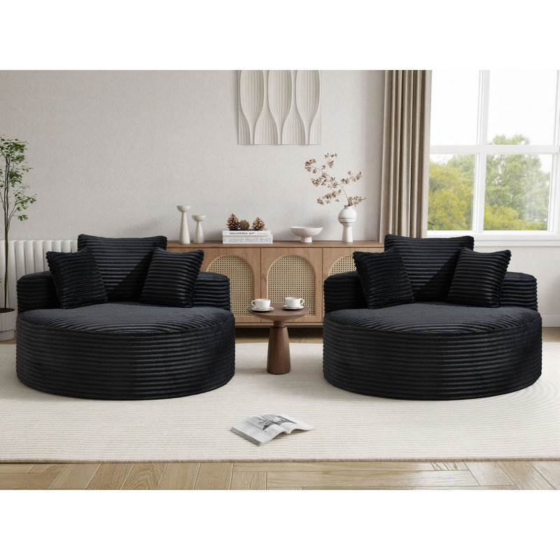 Fauteuil surdimensionné rond sans os 2 pièces, sans dossier, assemblé en velours côtelé, Noir