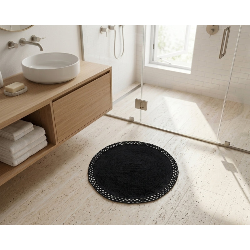 Adiraica 100% Cotton Bath Rug, Black