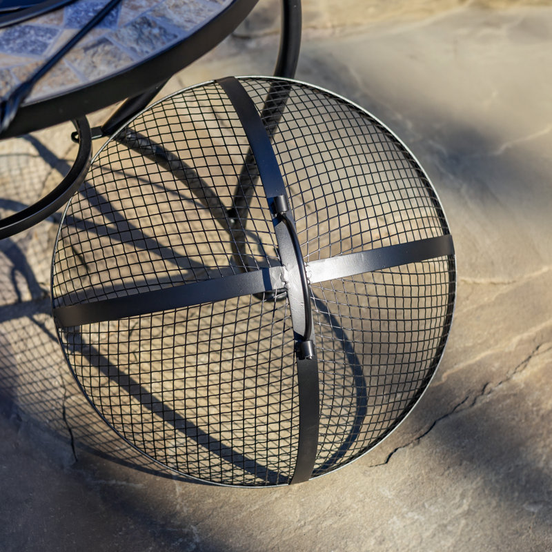 24.8"D. Round Mosaic Tile Metal Fire Pit "Medora"