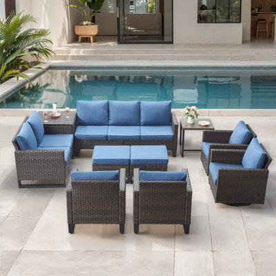 Ingvald 9-11 Person All-Weather Wicker Outdoor Conversation Set Seating Group With Swivel Chairs