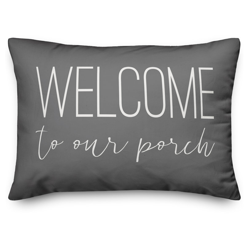 Welcome to Our Porch Indoor/Outdoor Lumbar Pillow, Gray
