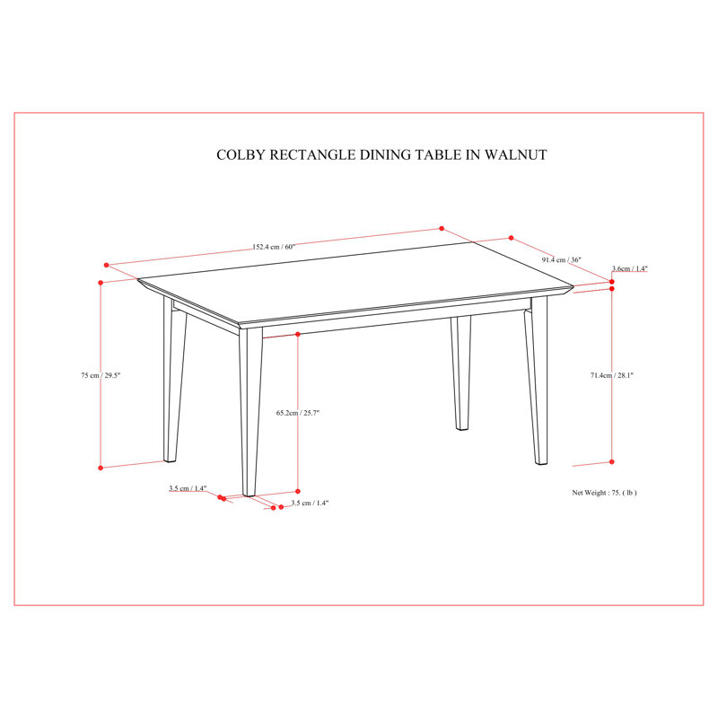 Colby Walnut Solid Wood Rectangular Dining Table for Six