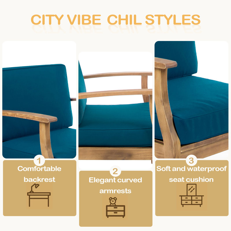 Ensemble de 2 chaises club, Bleu, Brun