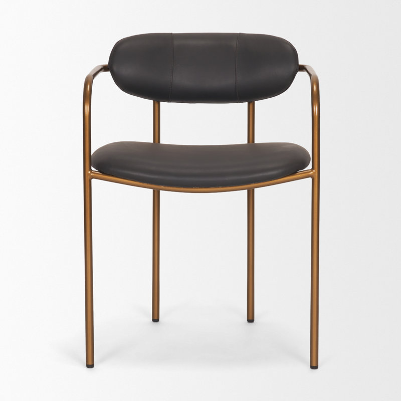 Belarus Upholstered Ladder Back Arm Chair, Gold, Charcoal Brown