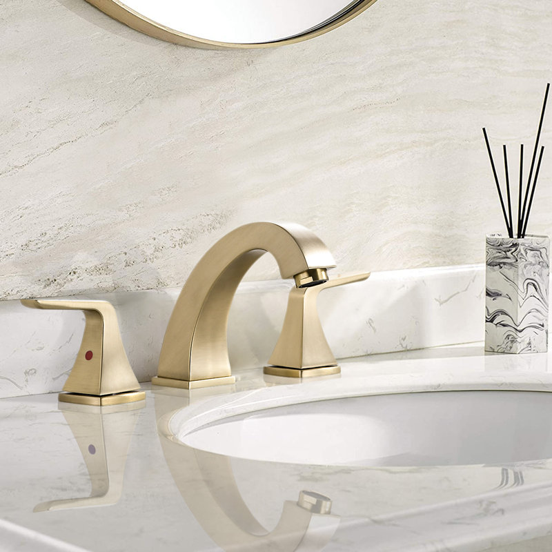 Widespread 2-handle Bathroom Faucet with Drain Assembly, Brushed Gold