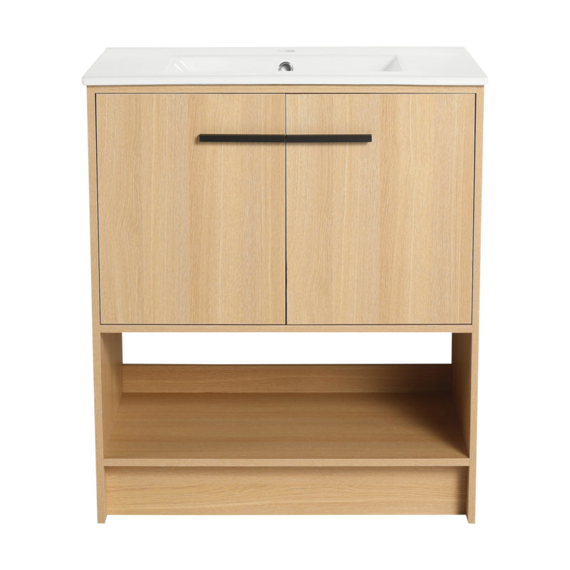 Meuble-lavabo de 30 pouces avec lavabo en céramique, portes à fermeture douce et contreplaqué durable pour des salles de bain élégantes et fonctionnelles