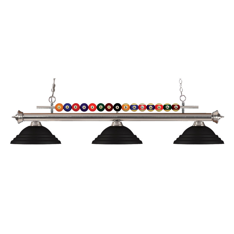 Luminaire suspendu linéaire à 3 lumières pour table de billard Chapa, Noir mat, Nickel brossé