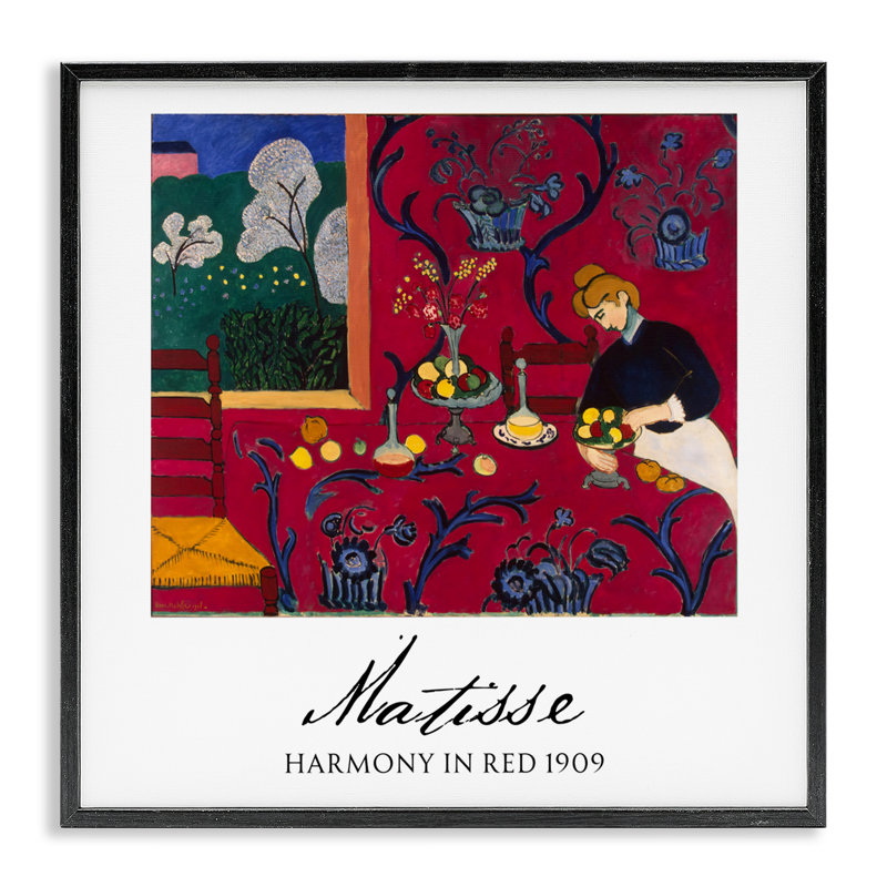 Matisse Harmony en giclée rouge encadrée, design par Vintage Hustle, H 12 po x l 12 po, Giclée encadrée noir minuit