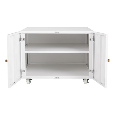 Mini Fridge Stand with Storage, Mobile Mini Fridge Shelf with 4 Wheels, Refrigerator Stand Table for Dorm, Small Refrigerator Stands Storage Cart Printer Stand with 2 Doors 17.7"H White