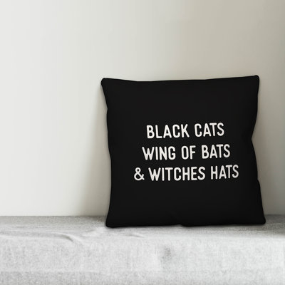  Black Cats Wing of Bats and Witches Hats Throw Pillow
