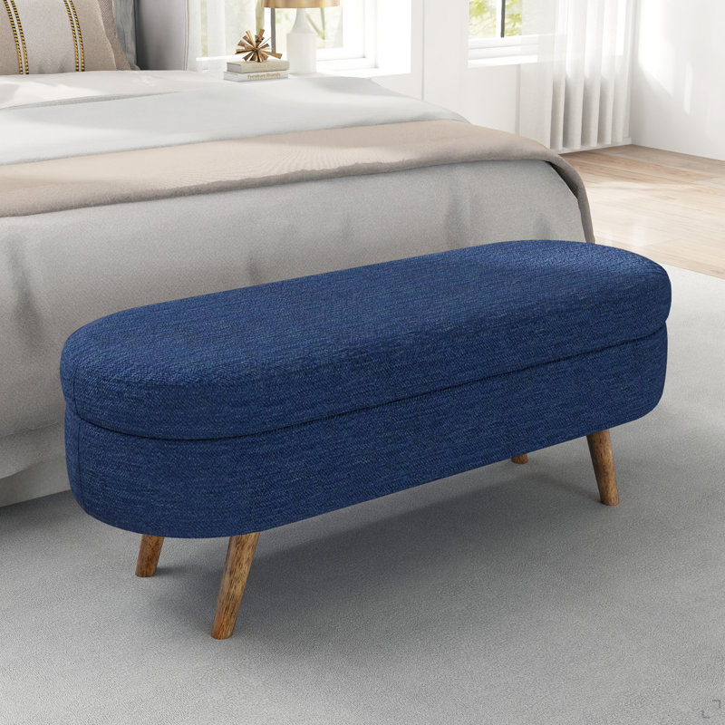 Banc de rangement repose-pieds ovale, pieds en bois d'hévéa