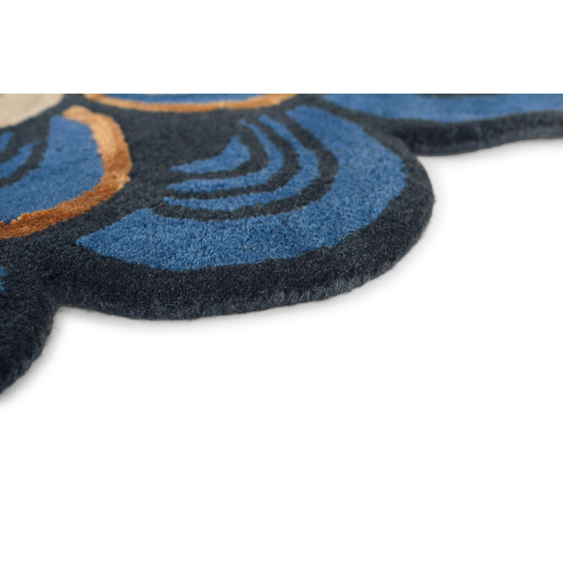 Masquerade Geometric Area Rug in Blue/Beige, Round 4'11"