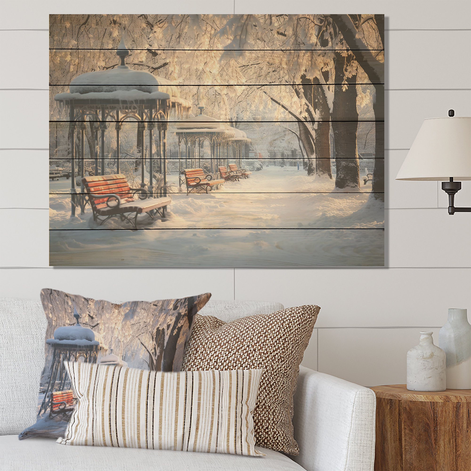 Ophelia & Co. Snowy Park Floral Canopy I Tree Canvas On Wood Print