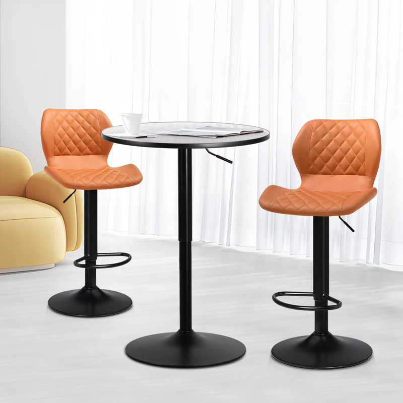 Ensemble de table bistro et tabouret de bar réglable en hauteur 3 pièces Moaid, Argent, Brun