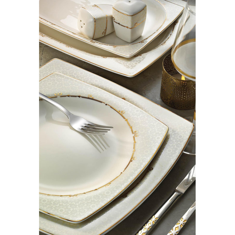 Service de table 62 pièces, service pour 12 Springview, Crème / doré