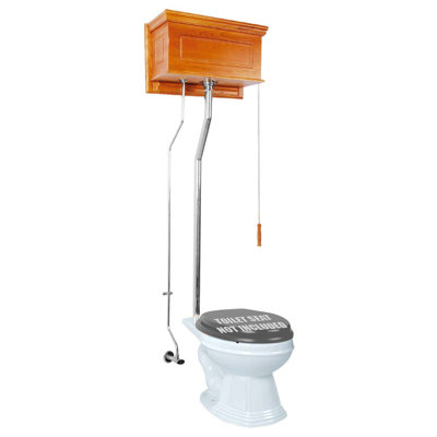 High Tank Toilet with White Elongated Bowl Chrome L-Pipe (Seat Not Included)